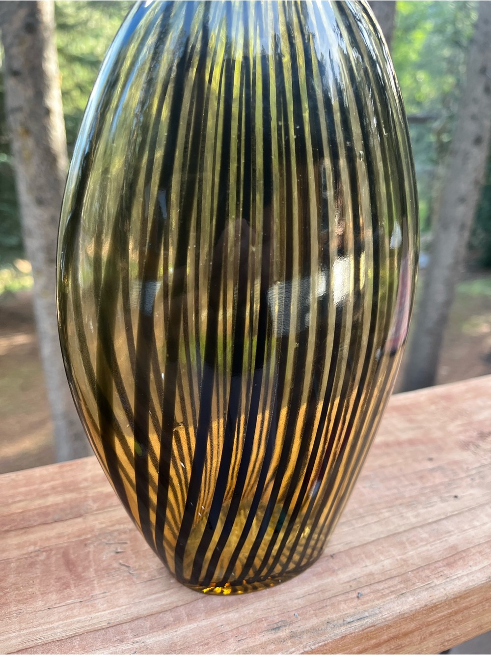 Art Deco style Amber Black stinger Stripe Sculptural Glass Vases Set of 2 - Picture 5 of 13
